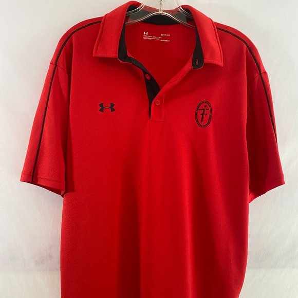 Under Armour Polo Golf Shirt Red Heatgear Short Sleeve EUC Men's Large - Picture 14 of 14